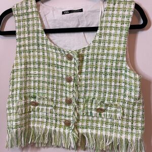 Zara Green Tweed Vest top